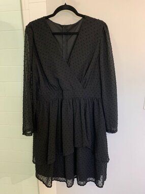 Shein Curve Black Babydoll Dress Long Sleeve V Neck 1XL